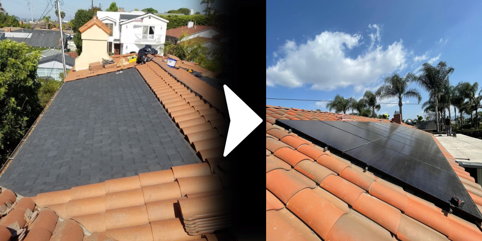 Before and after of a picture frame roof installation